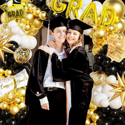 Graduation Balloon Arch Garland Kit Black Gold White Graduation Decorations 2026 for College High School Class of 2026 Grad Party Prom Decor