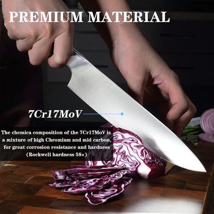 Paudin Chef Knife 8 Inch, Professional Kitchen Knife, 7Cr17MoV German Stainless Steel Forged Chefs Knives with Ergonomic G10 Handle