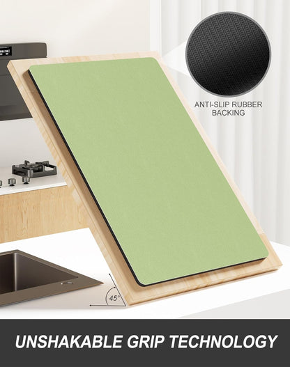 Rnivvi Dish Drying Mat for Kitchen Counter, XL 15 x 24" Super Absorbent Drainer Pad Easy Clean Dish Rack Pad, Non-Slip Heat Resistant Coffee Bar Mat for Coffee Machine Station Accessories Decor, Green
