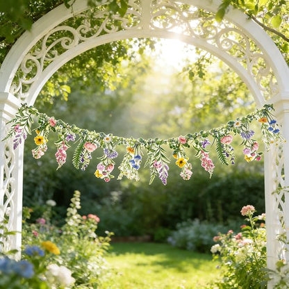 SUNBEAUTY Wildflower Banner Garden Party Flower Spring Summer Reusable Waterproof Garland 4.92 FT for Enchanted Garden Woodland Tropical Wedding Baby Shower Birthday Tea Supplies Girl Decorations
