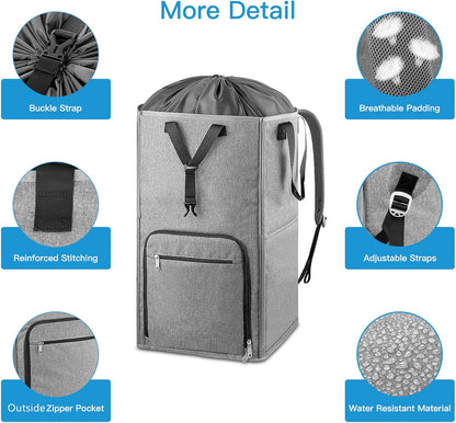 Laundry Backpack Bag, Bukere Extra Large 2 in 1 Laundry Hamper Basket for College Students Dorm Essentials, Adjustable Shoulder Straps, Freestanding Laundry Bag for Apartment, Laundromat, Travel