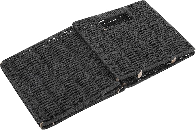 6 Pack 8.7 Inch Wicker Baskets, Hand Woven Paper Rope Storage Baskets, Foldable Cube Storage Bins Organizer Square Wicker Cubes for Shelves Pantry Organizing & Decor (Black)
