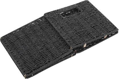 6 Pack 8.7 Inch Wicker Baskets, Hand Woven Paper Rope Storage Baskets, Foldable Cube Storage Bins Organizer Square Wicker Cubes for Shelves Pantry Organizing & Decor (Black)