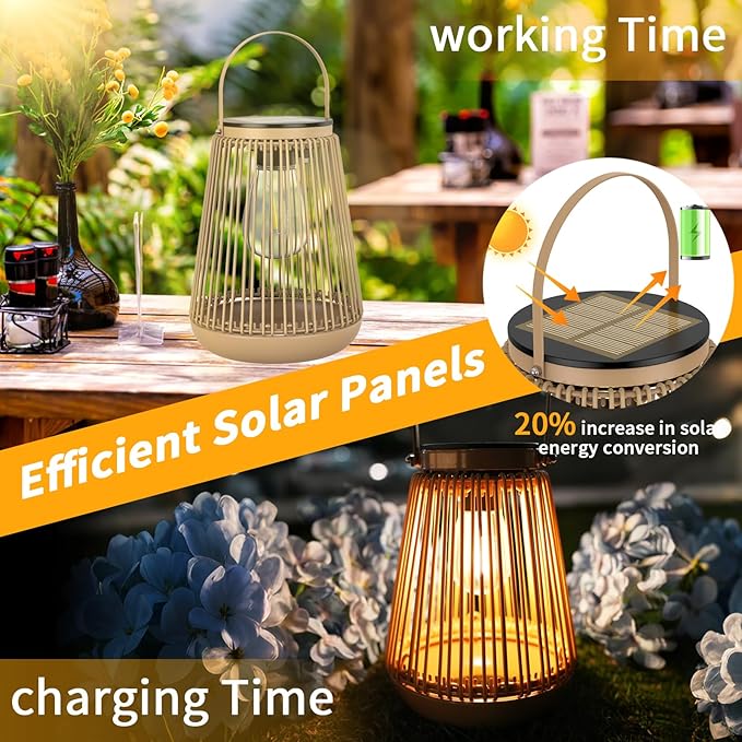 Solar Lights Outdoor Waterproof Garden Decor Lantern Hanging Lamp with Handle,Unique Ideas Rattan LED Lanterns for Decorations Patio Lawn Tabletop Pathway 4 Pack
