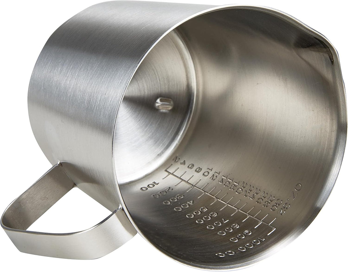 Stainless Steel Measuring Cup Pitcher with Marking with Handle for Milk Froth Latte Art (32OZ/1 Liter)