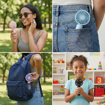 VanSmaGo 4 Pack Mini Handheld Fan, USB Rechargeable Portable Personal Fan with 3 Speeds, Detachable Cover, Small Lightweight Pocket-Size Fan for Kids, Family, Travel, School, Theme Park