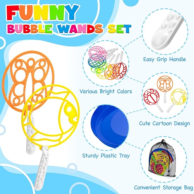 10 Pcs Bubble Wands Set, Big Bubble Wand for Kids Adults with Tray, Large Bubble Makers Bulk for Summer Outdoor Activities Birthday Gifts Party Favors
