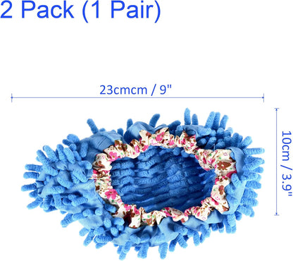 1 Pair Washable Cleaning Shoes Cover - Floor Cleaning Dust, Chenille Microfiber Duster Mop Slippers, Apply to House Office Room (Blue)