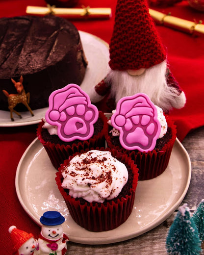 Bakerlogy Paw-lalalala – Mini Santa Paw Cookie Cutter & Stamp Set (2") – Set of 2 Paw Prints with Santa Hat for Christmas Pet-Themed Fondant