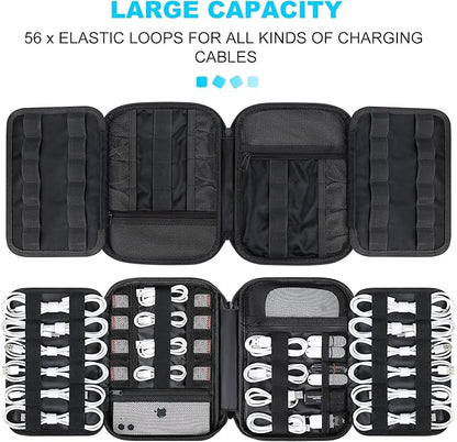 Lacdo Cord Organizer Travel, Cable Organizer Bag Case, Portable Electronics Organizer Travel Case, 6 Layer Large Capacity Charging Cords Storage organizer for Cables, SD Card, Travel Essentials, Black