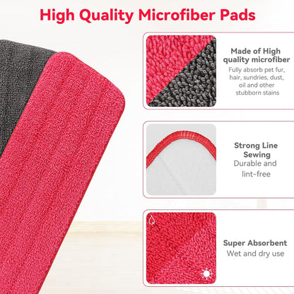 16.5 inch Microfiber Mop Pads for Rubbermaid Reveal Spray Mop and Any 16.5" Flat Mop - 10 Pack 13''-15'' Spray Mop Pad Reusable Washable Replacement Refills - Red & Grey