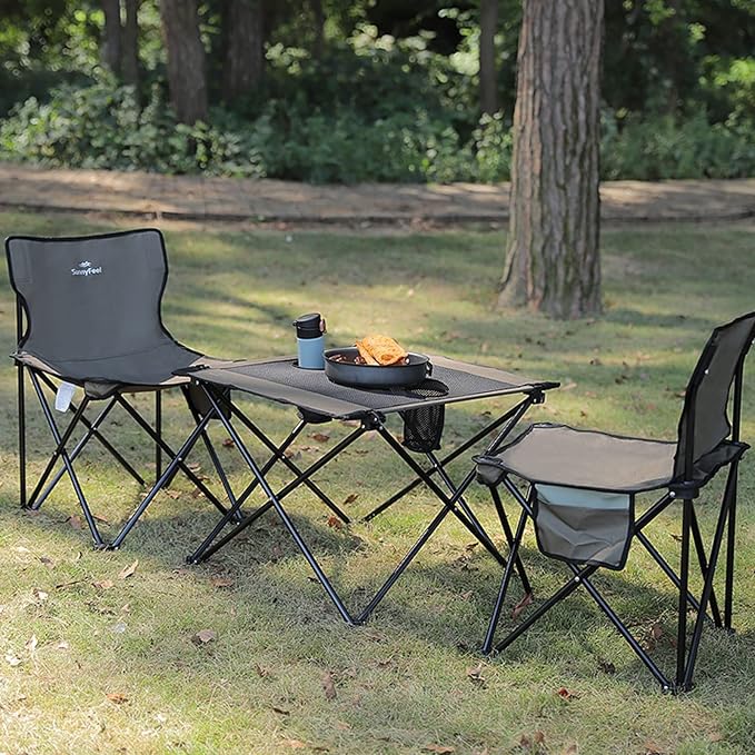 SUNNYFEEL Outdoor Folding Table | Lightweight Mesh Compact Camping Table, Roll Up Top 2 People Portable Camp Tables with Carry Bag for Picnic/Cooking/Beach/Travel/BBQ
