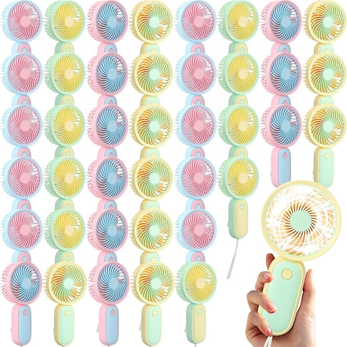 Tujoe Mini Handheld Fan, USB Rechargeable Hand Held Fan Hanging Small Hand Travel Fans Portable Powerful Fans for Women Outdoor Travelling Indoor Home, 4 Colors(40 Pcs)
