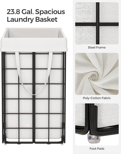 SONGMICS Laundry Hamper, 23.8 Gal. (90L) Laundry Basket, Collapsible Clothes Hamper, Black and White ULCB190W01