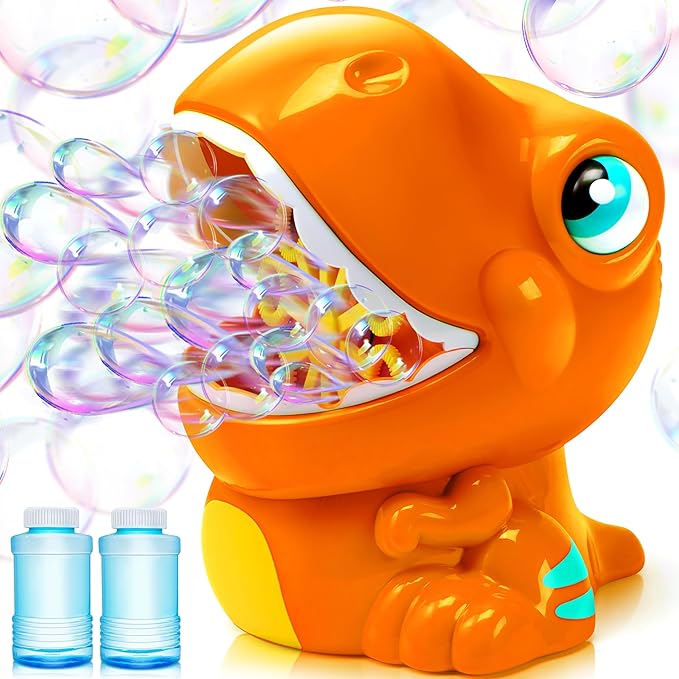JOYIN Dinosaur Bubble Machine, Bubble Blower with Solutions for Kids, Summer Outdoor Indoor Toy, Dinosaur Party Favor, Kids Birthday Gift (Orange)