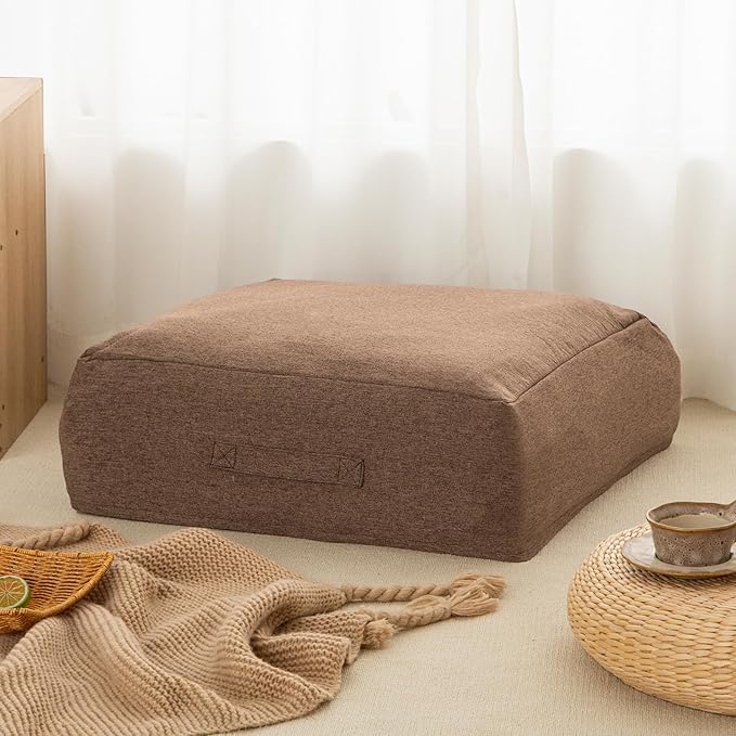 Square Comforter Storage Bag/Wedge Pillow Cover Linen Like - Multi-Use Pillow, Cushion & Bedding Insert Cover - Stuff with Clothes, Blankets for Extra Storage (22.8x22.8x7.8 In, Brown)