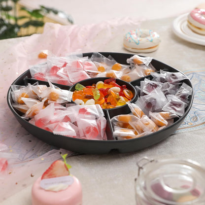 Chip & Dip Serving Tray Set, 4 Sectional Round Melamine Serving Platter, Relish Tray, Round Compartment Appetizer platter for Veggies