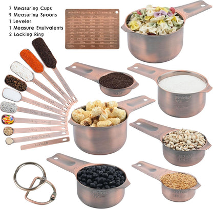 Smithcraft Measuring Cups and Spoons Set, Copper Measuring Cups and Spoons Set for Dry & Liquid