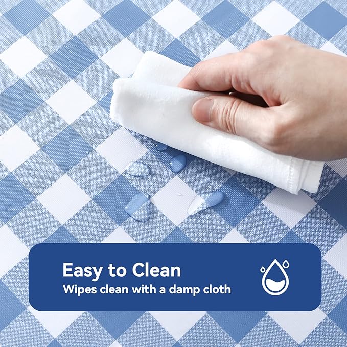 Romanstile Rectangle Vinyl Tablecloth, 100% Waterproof Buffalo Gingham Plastic Table Cloth, Heavy Duty Wipeable Checkered Table Covers for Outdoor, Camping, Picnic, Patio - 60 x 84, Light Blue