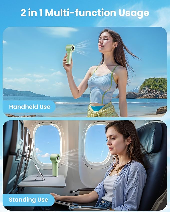 Gaiatop Portable Handheld Turbo Fan, 1-100 Adjustable High Speeds, 3-20Hrs Cooling Times, 4800mAh USB Rechargeable Portable Small Hand Fans with Lanyard for Outdoor, Travel, Home, Make Up, Green