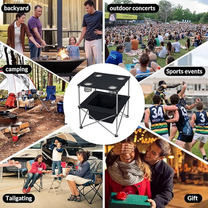 Portable Folding Camping Table Lightweight Outdoor Picnic Table with 4 Cup Holders & Storage Case Collapsible Tailgating Table for Camping Backyard Grill Outdoor Concerts