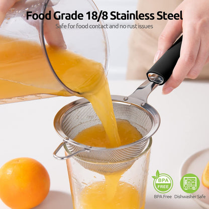 18/8 Stainless Steel Mesh Strainer: U-Taste 3.9 Inch Kitchen Fine Mesh Sieve Food Colander with Riveted Sturdy Silicone Handle and 30 Mesh Hole for