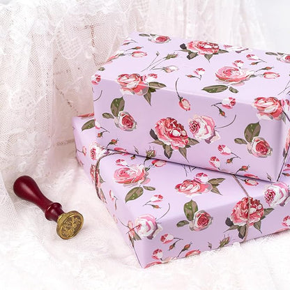 WRAPAHOLIC Pink Wrapping Paper Roll - Mini Roll - 3 Rolls - 17 Inch X 120 Inch Per Roll - Pink Floral Rose Gold Design for Wedding, Bridal Shower, Birthday, Baby Shower, Spring