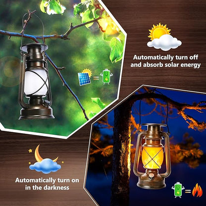 Toodour Solar Lantern Outdoor Lights, 2 Pack Bronze Vintage LED Lantern with 2 Modes, Waterproof Hanging Solar Lights for Camping Patio Garden Yard Outdoor Decorations
