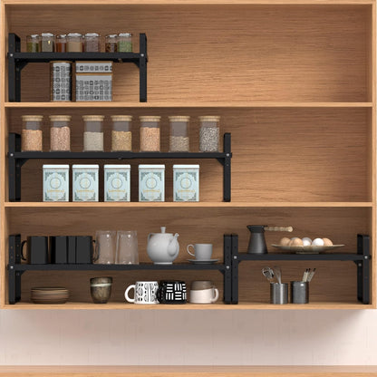 Expandable Cabinet Shelf Organizer Adjustable Metal Spice Rack Stackable Freestanding Counter Storage Shelves for Kitchen Cabinet Under Sink Office Desk (Black - 1Pack - L16.5-27'' * W8'' * H9.6'')