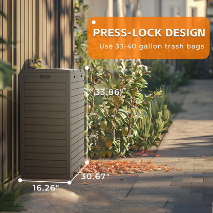 62-Gallon Outdoor Trash Can with lid, Waterproof, UV-Resistant Resin Garbage Can, Lockable Lid and Drip Tray, Animal-Proof, for Patio, Kitchen, Backyard and Deck