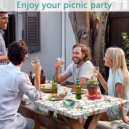 Bird Branch Picnic Table Cover with Bench Covers and Bag, Camping Essentials, Spring Summer Floral Waterproof Windproof, Fitted Tablecloth Cover with Elastic Edge for Outdoor Garden 3 PCS 30x72 Inch