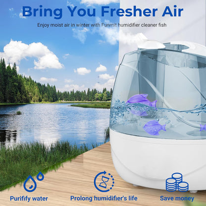 Funmit 6 Pack Universal Humidifier Cleaner Fish Compatible with Almost All Humidifiers and Fish Tanks, Purifies Water, Prevents Hard Water Build-Up, Reduces Scale, Purple