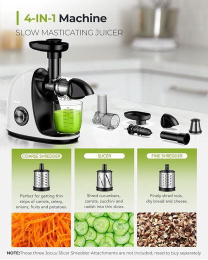 Jocuu Slow Masticating Juicer with 2-Speed Modes - Cold Press Juicer Machine - Quiet Motor & Reverse Function - Easy to Clean Juicer Extractor - Juice Recipes for Fruits & Vegetables (White)
