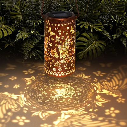 DIBIEECN Birthday Gifts for Women Mom Grandma Wife, Solar Lanterns Outdoor Waterproof, Metal Hanging Lights Garden Decor, LED Decorative Lantern for Patio Porch Backyard, Fairy, 1 Pack