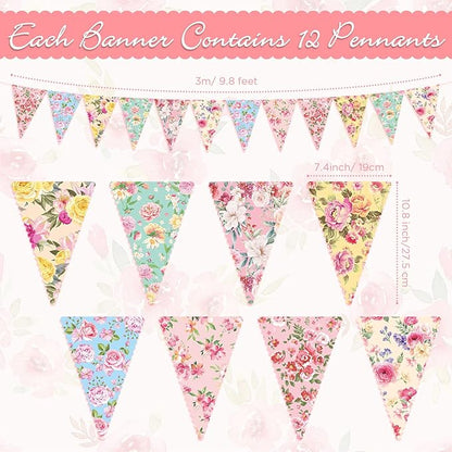 Faccito 49 Ft 5 Pcs Tea Floral Party Paper Bunting Decor Outdoor Bunting Banner Outdoor Vintage Bright Floral Paper Wildflower Garland Garden Theme Tea Party Bridal Shower Decorations for Women