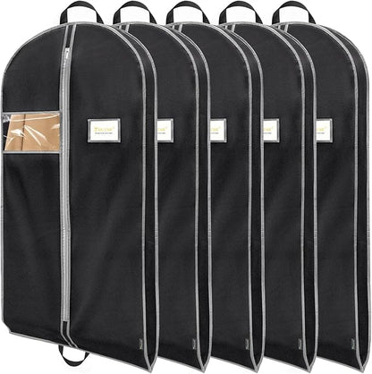 BALEINE 5PK Heavy Duty Garment Bag with Shoe Storage Travel Bag for Dresses, Suit, Coats Travel Essential (60", Black)