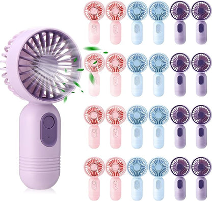 Rossesay 24 Pack Mini Portable Fan Bulk for Travel 3 Speeds, Rechargeable USB Battery Operated, Small Handheld Personal Eyelash Fans for Women Men Indoor Outdoor(Pink Blue Purple)