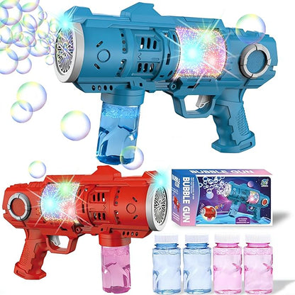 2 Packs Bubble Gun for Kids, 20Hole Automatic Bubble Machine Gun Blaster with LED Light, Leak-Proof Bubble Blower for Toddlers Boys Girls Ages 4-12,Easter Basket Stuffers Party Favor Outdoor Kids Toys