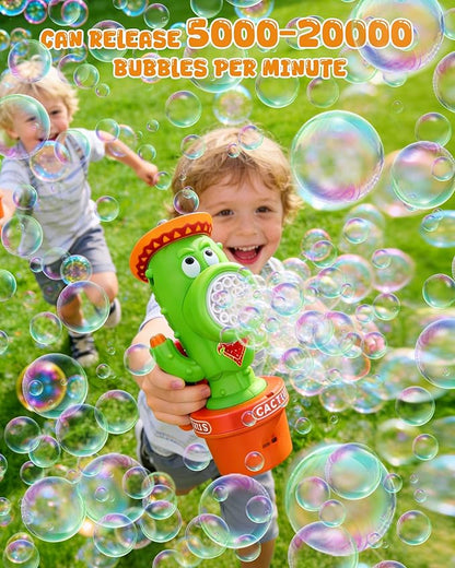 Vodolo Cactus Bubble Machine for Kid, Handheld Automatic Bubble Blower with Lights and Music， Swing Dance Bubble Maker Blower Blaster Outdoor Toys