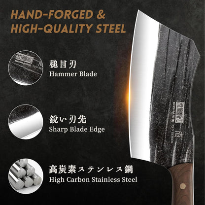 HOSHANHO Butcher Knife Set, 3-Piece High Carbon Steel Serbian Chef Knife Set of Heavy Duty Boning Knife & Meat Cleaver Knives & Viking Knives for Home, Cooking, Outdoor Camping BBQ