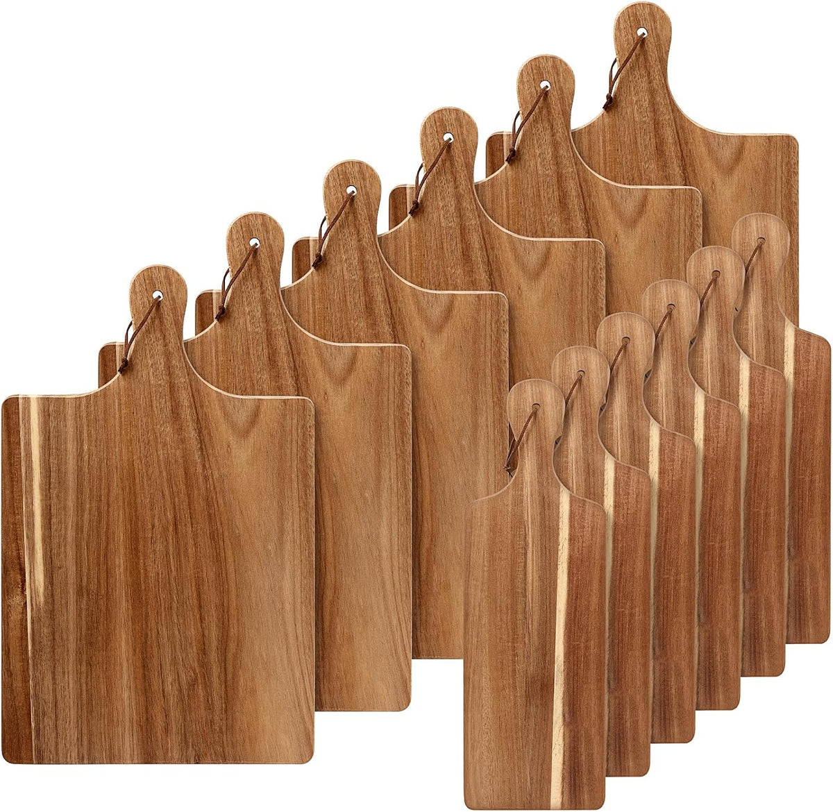 12 Pack Acacia Wood Cutting Board,Bulk Charcuterie Boards with Handle