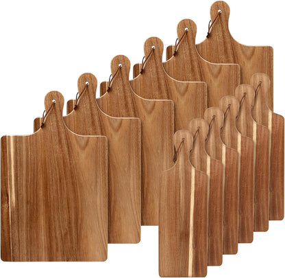 12 Pack Acacia Wood Cutting Board,Bulk Charcuterie Boards with Handle