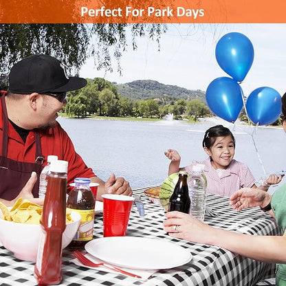 8ft Picnic Table and Bench Cover, Camping Essentials RV Gear, 96 in Waterproof Windproof Outdoor Elastic All Around Tablecloth, Fitted Rectangle Tables and Seats, Black-White Checkered