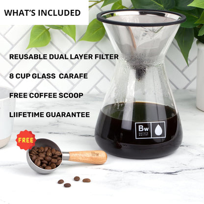 Barista Warrior Pour Over Coffee Maker Set – Pour Over Kit Includes Large Glass Carafe, Reusable Dripper Filter, and Coffee Scoop