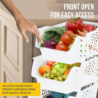 TidyFriend 4 Pack Stackable Storage Bins Open Front for Pantry Organizers and Storage, Plastic Storage Bins, Dorm Room Essentials, Pantry Storage for Food, Kitchen and Home Organization (White)
