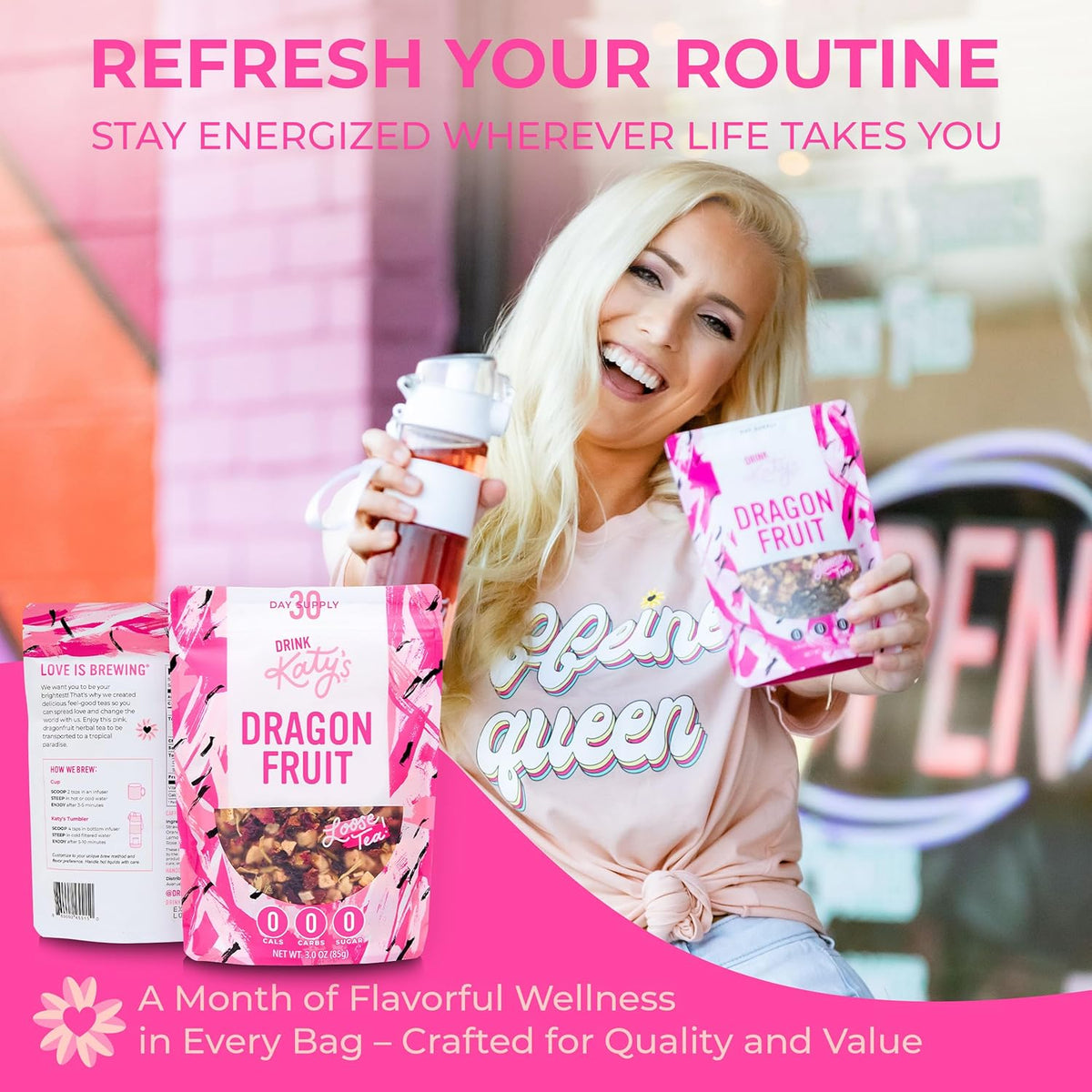 Katy’s Dragonfruit Loose Leaf Tea, Hydrating & Fruity Herbal Tea, Hibiscus, Dragonfruit & Pineapple, Caffeine-Free Fruit Tea, 30+ Cups, Hot or Iced