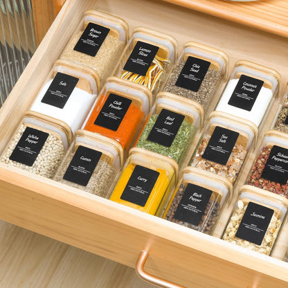 ComSaf Spice Jars with Labels 6 oz 12Pack, Small Spice Containers Starter Set, Glass Seasoning Jars with Lids, Square Seasoning Containers for Salt