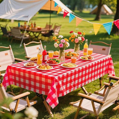Kesfey 8 Packs Red and White Checkered Tablecloths 54 x 108 Inches Disposable Rectangle Red Gingham Table Cloth Waterproof Plastic Picnic Party Plaid Tablecovers for Picnic BBQ Family Outings