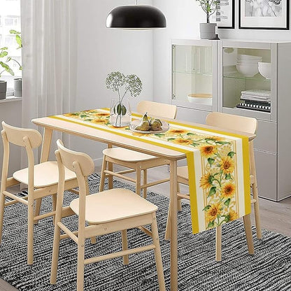 Yellow Sunflower Table Runner, Spring Summer Seasonal Floral Farmhouse Rustic Vintage Flower Print Table Cover for Home Kitchen Dining Table Decor Party, 13x90inch