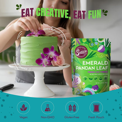 Suncore Foods Emerald Pandan Leaf Powder 3.5oz | Gluten Free | Vegan | Natural Green Food Coloring, For Baking, Drinks, Desserts, Smoothies, Gourmet Flavor, Non-GMO, No Caffein, Resealable Pouch